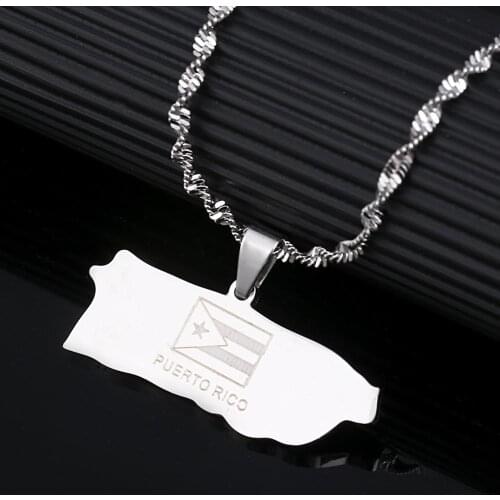 Stainless Steel Silver Color Puerto Rico Map Pendant Necklaces Puerto Ricans Map Chain Jewelry