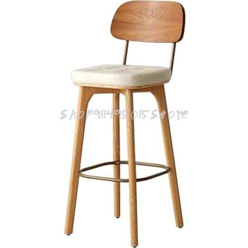 Nordic Solid Wood Bar Stool Simple Backrest Bar Chair Ins Net Red Cafe Bar Dessert High Chair