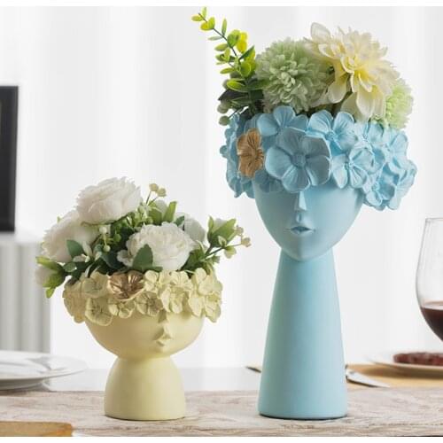 Nordic Home Decoration Resin Vase Statue Sculpture Makeup Brush Holder Storage Box Pen Holder Creative Flower Pot Art Supplies