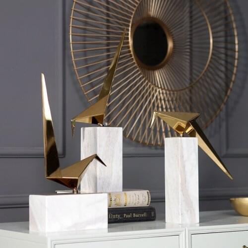 Modern Home Decor Nordic geometric golden bird Statues Marble Base Decorations Home Decor Accessories Gifts Geometric Sculpture