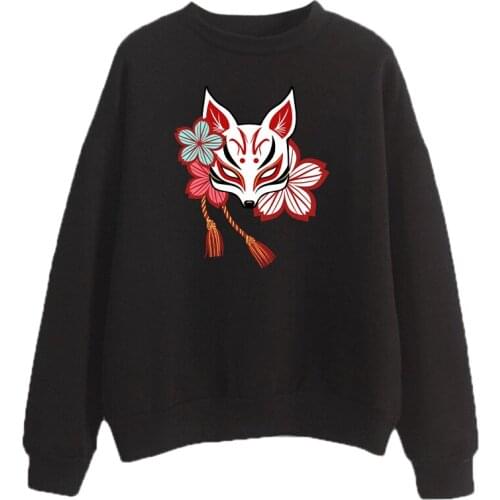 Spring New Japan Style Fox Mask Lace-Up Color Matching Long Sleeve Hoodies Women Thin Hooded Sweatshirts large size