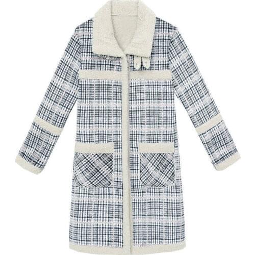 Vintage Stylish Pockets Plaid Jacket Winter Warm Coat Women 2020 Fashion Lapel Collar Long Sleeve Outerwear Female Chic Tops