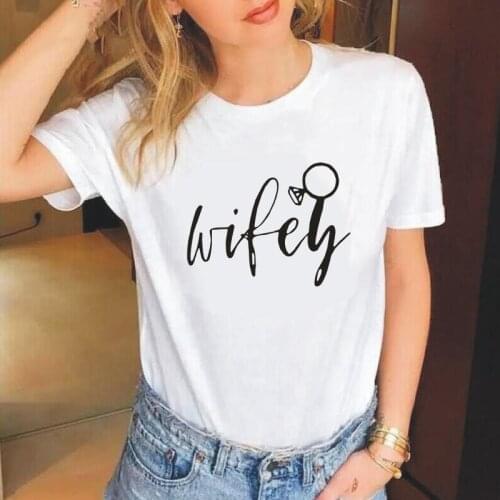 Wifey Fashion Wedding T-shirt Women Tops Short Sleeve Wear Shirt Tee Shirt Femme Miss To Mrs Honeymoon Bridal Party Women Tshirt