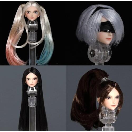 In stock 1/12 scale Female Pale Skin m001A/B/C/D 2B girl double ponytail Anime head sculpture Cute girl Fit 6" Action Figure