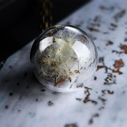 Women Necklace Dandelion Glass Ball Pendant Necklace Charm Trendy Natural Dandelion Pendant Transparent Lucky WISH Glass Ball