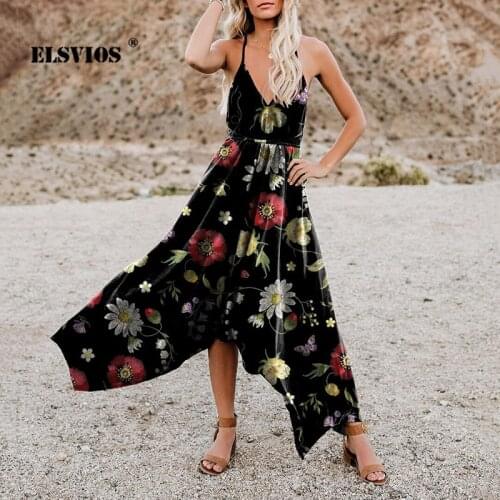 Retro Summer Women Sexy V Neck Flower Printed Sling Chiffon Dress Elegant Slim Sleeveless Office Lady Irregular Fashion Dresses