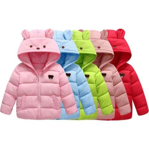 Girls Winter Coat Fashion Autumn Warm Hooded Jacket For Boys Baby Boy Cartoon Ear Snowsuit Kids Cotton Parkas Children Clothing