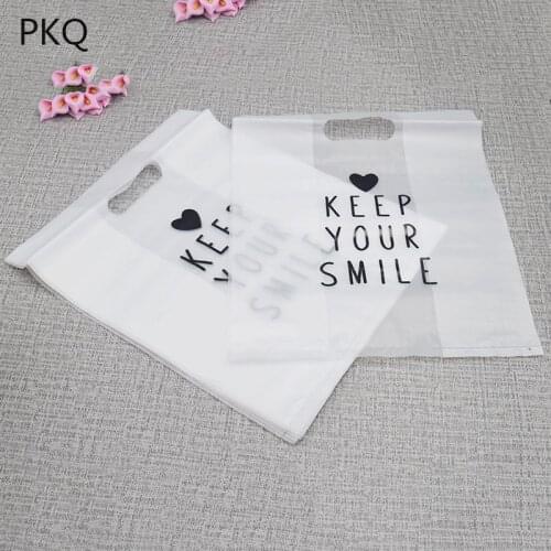 100pcs/lot Translucent Frosted Plastic Bag with Handles Keep Your Smile small gift packaging bags 24*30 cm wholesale ! 6/27