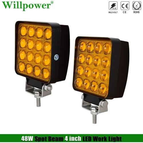 2x Offroad 4x4 4WD 48W 4" LED Work Lamp Headlights Amber Auxiliary Lights SUV UTV Pickup Car Spotlights Driving Lamp