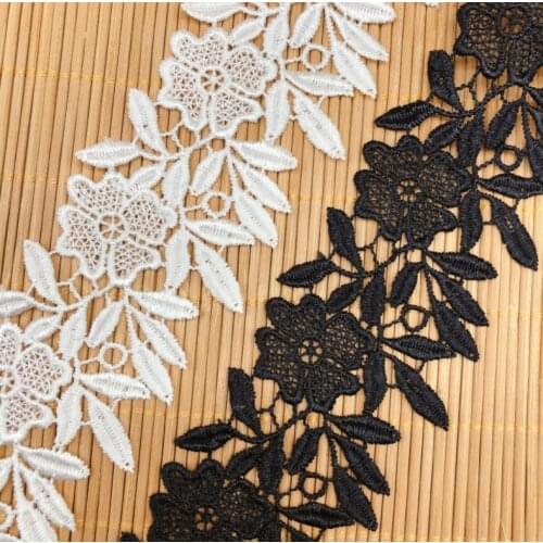 2 Yards Polyester White Black Flower Embroidered Lace Ribbon Applique Handmade DIY Sewing Craft Lace Trim Decoration