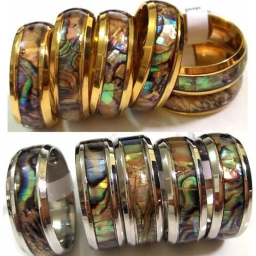 50pcs GOLD SILVER Quality MEn Woman Retro Real Shell filled Stainless Steel Rings Male Trendy Party Jewelry Lover Band Ring