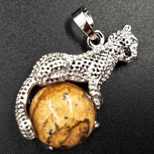 Free Shipping Beautiful jewelry 21x34mm Picture Jaspe Round Leopard Women Men Pendant Bead pC5521