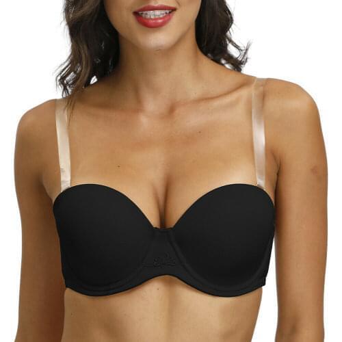 YBCG Black Women Bra Plus Size Strapless Bra Multiway Transparent Clear Straps Underwear Push Up Brassiere B C D E F G H Cup
