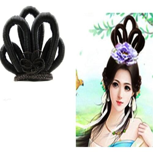 Black Han Hair Buns For Women Chinese Traditional Hanfu Fairy Photography Funny Party Halloween Headdress