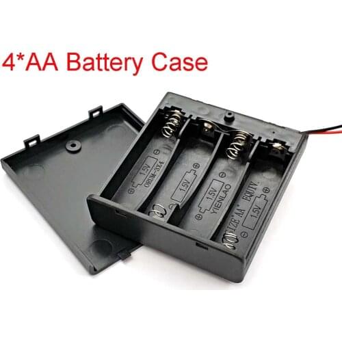 Black Plastic 4 AA Size Power Battery Storage Case Box Holder Leads With4 Slots AA Size Power Battery Storage Case Box