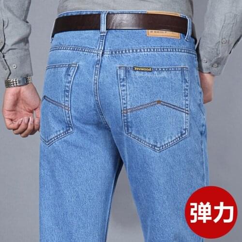 Stretch Jeans for Middle-Aged Men Autumn Straight High Waist Deep Crotch Classic Autumn and Winter Thick Middle-Aged and Elderly
