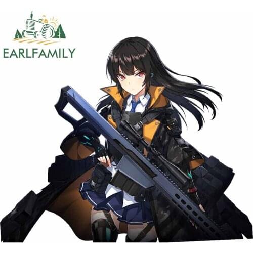 EARLFAMILY 13cm x 10.5cm Cool Car Stickers for Anime Girl with Gun Waterproof Decals Motorcycle Laptop Cartoon DIY Decoration