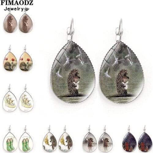 FIMAODZ New Hedgehog In The Fog Earrings Anime Cartoon Animal Hedgehog Tear Drop Earring for Women Handmade Jewelry Gifts
