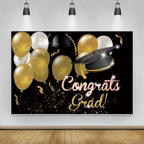 Laeacco Congratulations 2021 Class Graduation Party Decor Poster Gold White Balloon Photo Backdrop Photography Background