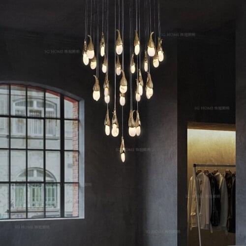 Rock crystal spiral staircase lamp long chandelier copper luxury duplex building hollow high staircase chandelier