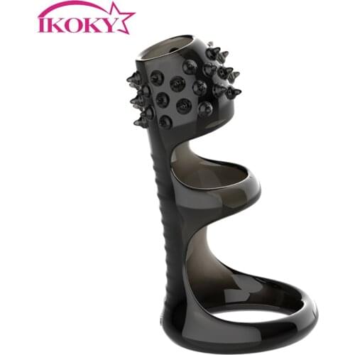 IKOKY Male Time Delay Ejaculation Penis Ring Sex Toys for Man Reusable condom Penis Sleeve Male masturbation TPE Cock Ring