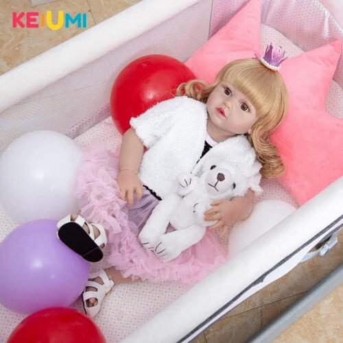 KEIUMI 23Inch Gold Hair Reborn Baby Doll Silicone Full Body Bathe Realistic Princess Baby Doll Reborns For Child Birthday Gift