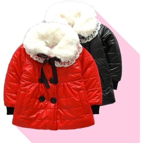 Toddler leather thick coats children manteau fille kids jacket for girl baby-snowsuit for winter fur collar outwear girls coat