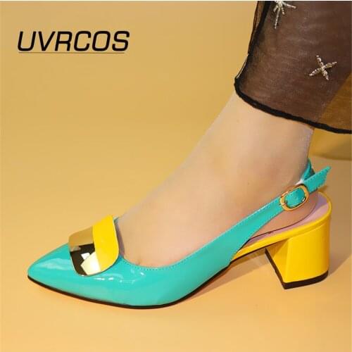 Summer 2021 Mature PU Leather Comfortable Heels Green Shoes African Ladies Wedding Shoes Without BagS To Match Italian shoes