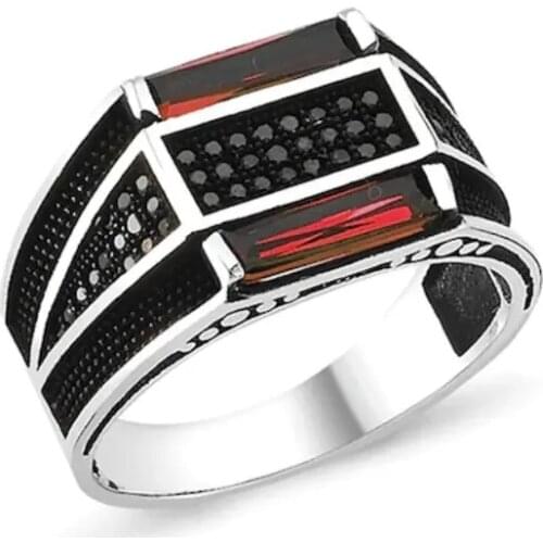 MİKRO SİLVER BAGET CUT GARNET ROCKY MALE RING