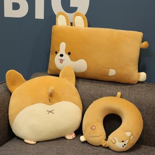 Kawaii Dog Plush Stuffed Pillows Cute Shiba Inu Toy Cartoon Corgi Butt Soft U Shaped Nap Pillow Cushion Kids Baby Lovely Gift