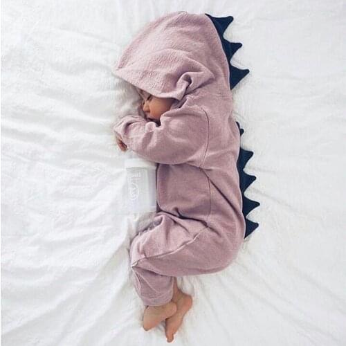 Fashion Newborn Infant Baby Boy Girls Warm Zipper Solid Colors Long Sleeve Dinosaur Style One Piece Romper Jumpsuit Clothes#p4