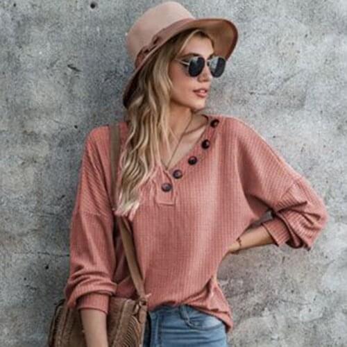 Fashion Women Long Sleeve Thin Sweater Autumn V-neck Buttons Knitted Pullovers Ladies Casual Loose Sweaters Streetwear