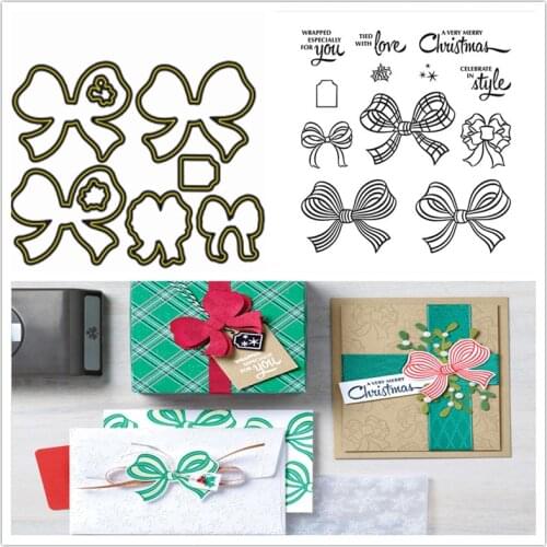 Christmas Bow Metal Cutting Die And Stamp Set For DIY Scrapbooking Album Paper Card Handmade Decoration Craft Template