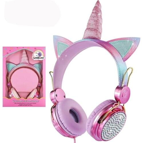 Cute Wired Headphone Girls Music Stereo Earphone Computer Phone Headset Kids Gift Cute Unicorn With Mic