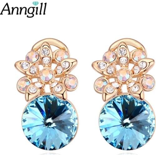 New Gold Color Crystals From Swarovski Flower Stud Earrings For Women Bijoux Love Wedding Earring Statement Brinco Jewelry