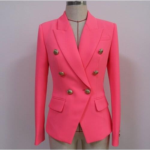New Pinkish-orange Womens Blazer Jackets Autumn Winter 2020 Suit Classic Double-breasted Button Slim Suit Jacket Blazer Women
