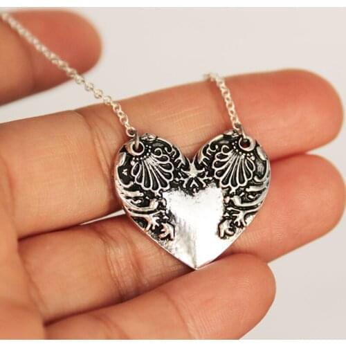 Wholesale Bulk 10pc Vintage Nautical Spray Heart Pendant Necklace Antique Silver Minimalist Love Necklace For Women Girls Gift