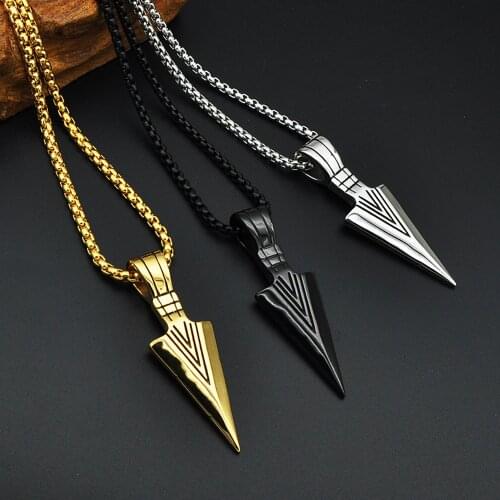 Punk Hip Hop Street Stainless Steel Spearhead Pendant Necklace Mens Long Chain Simple is the Biker Arrow Necklace Jewelry