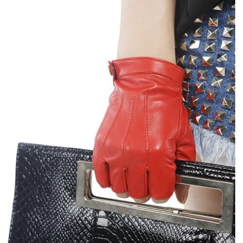 Free shipping Kursheuel Authentic Men Driving lampskin Fingerless Women Leather Gloves 3 lines AM009