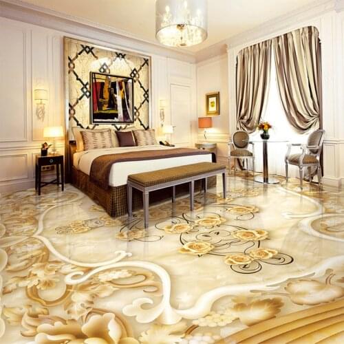 Custom 3D Floor Wallpaper Marble Flower Pattern Relief 3D Floor PVC Mural Sticker Living Room Bedroom Self-adhesive Wall Paper