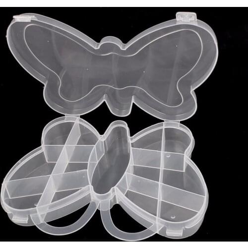 6 Grids Transparent Plastic Jewelry Accessories Storage Box Organizer Holder Butterfly Shape Beads Carrying Case