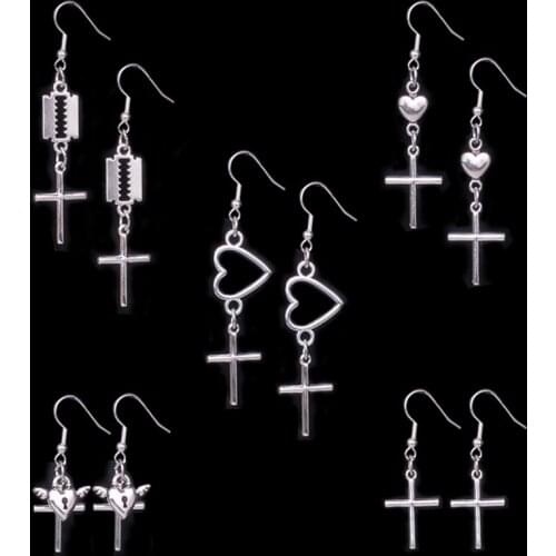 Personality Cross Earrings Love heart Earrings Hip Hop Gothic Blade Earrings Fashion Jewelry Steampunk Accessories