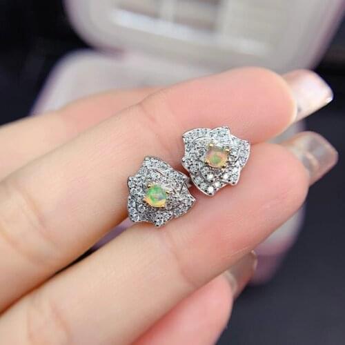 Chic natural Opal stud earring for women 925 sterling silver earrings natural opal fireworks color birthday gift date love