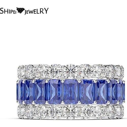 Shipei 925 Sterling Silver Sapphire Pink Sapphire Greated Moissanite Diamonds Gemstone Fine Jewelry Wedding Band Wholesale