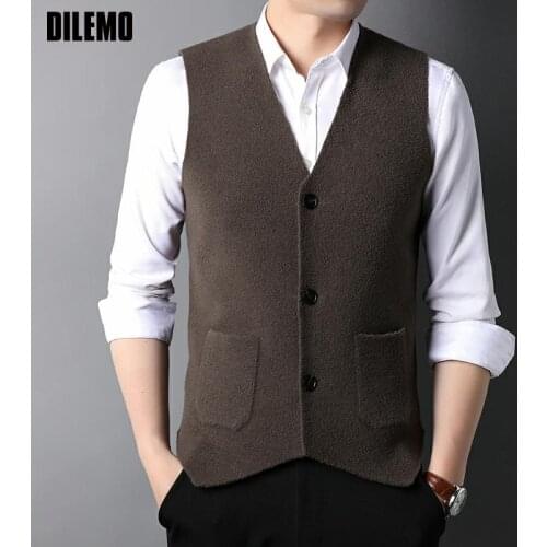 Top Grade New Autum Fashion Brand Slim Fit Knit Cardigan Sweater Vest Men Vintage Winter Woolen Sleeveless Casual Man Clothes