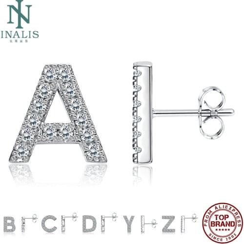 INALIS 5A Cubic Zirconia Alphabet Earrings For Women Simple Character Stud Earrings 26 Geometric English Letters Fashion Jewelry