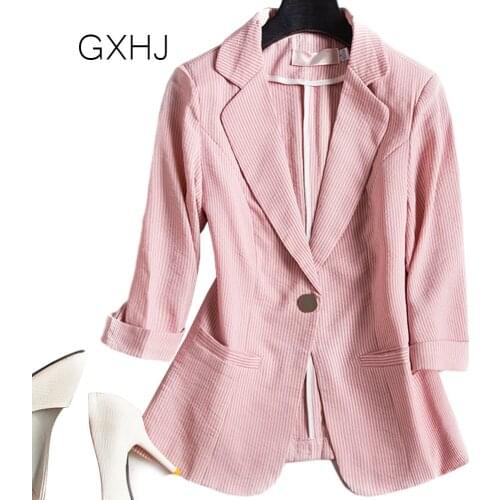 Striped suit thin jacket women thin slim Korean style three-quarter sleeves Office Lady Blazers Coat Women Blazer Jacket LHJ103