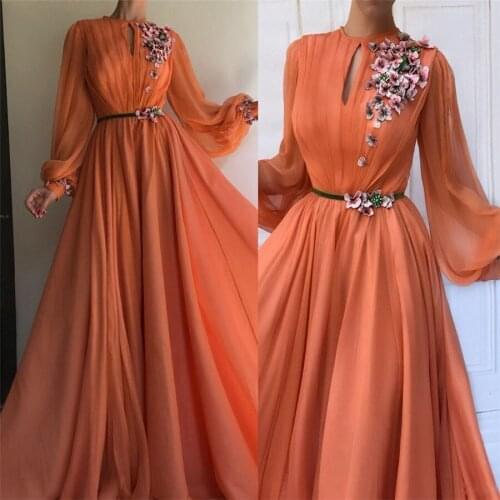 Long Sleeves Lace Appliques A-Line Prom Dresses Custom Made Women Evening Party Gowns Middle East Robe De Festa