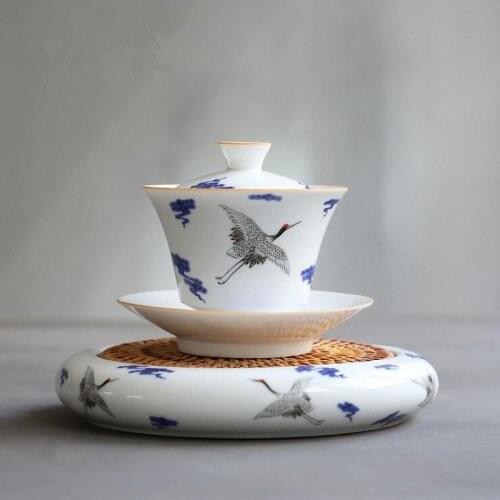110ML Blue and White Porcelain Gaiwan Ceramic Tea Tureen Pot Bearing Chinese Kung Fu Tea Service Hand Made Tea Bowl
