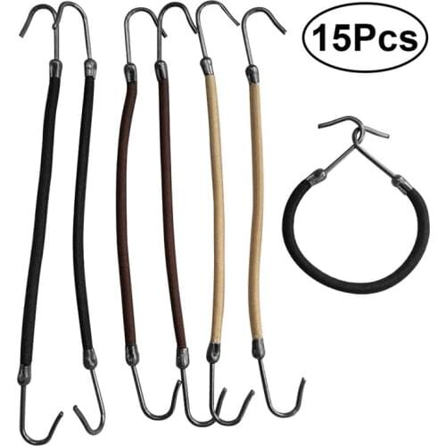 15 Pieces Elastic Bands Hair Styling Ponytail Hooks Women Hair Accessories (Black, Brown and Beige)